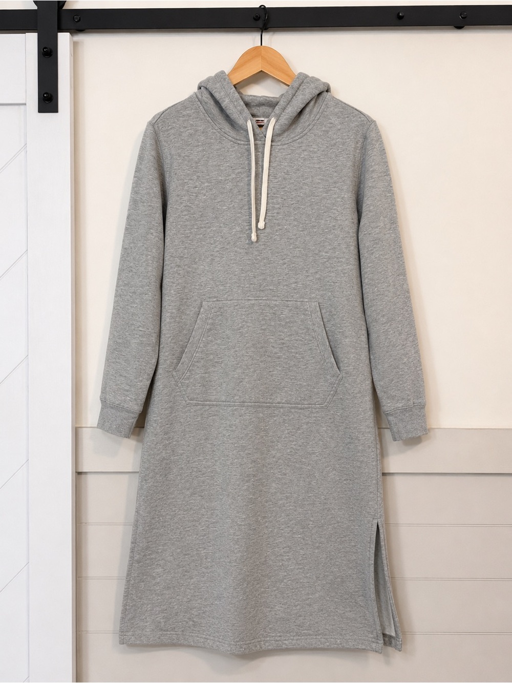 Lands’ End Hooded Lounger Dress Heather Gray Fleece S